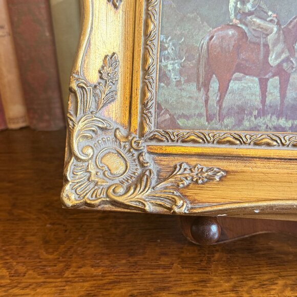 Vintage 1950's Earnst Tonk Western Picture in Wood Gold Gilt Frame - Picture 7 of 13